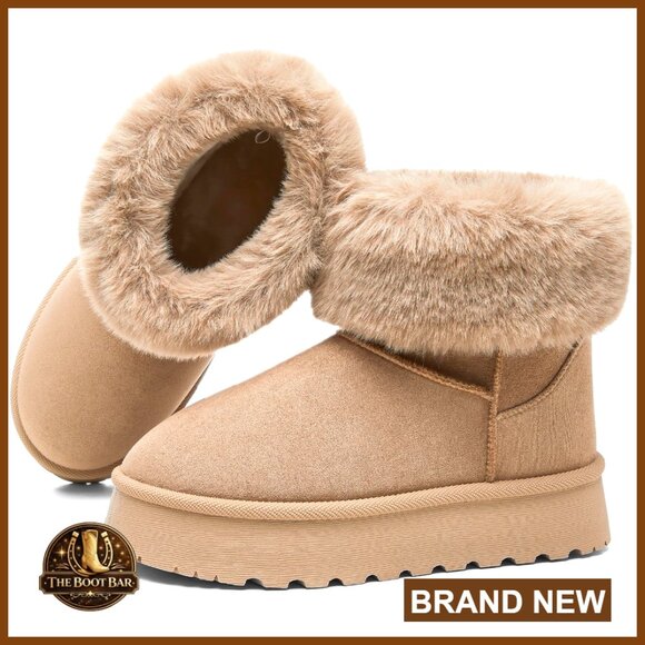 Faux Suede Platform Ankle Booties Winter Snow Boots Fuzzy Warm Comfortable